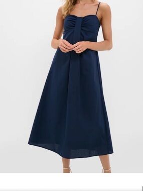 Navy Midi Dress with Front Twist Detail